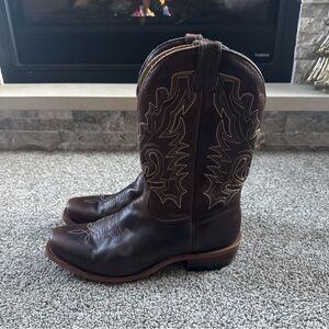 Boulet Men’s Size 11 D Brown Tan Stitching Western Cowboy Boots EUC
